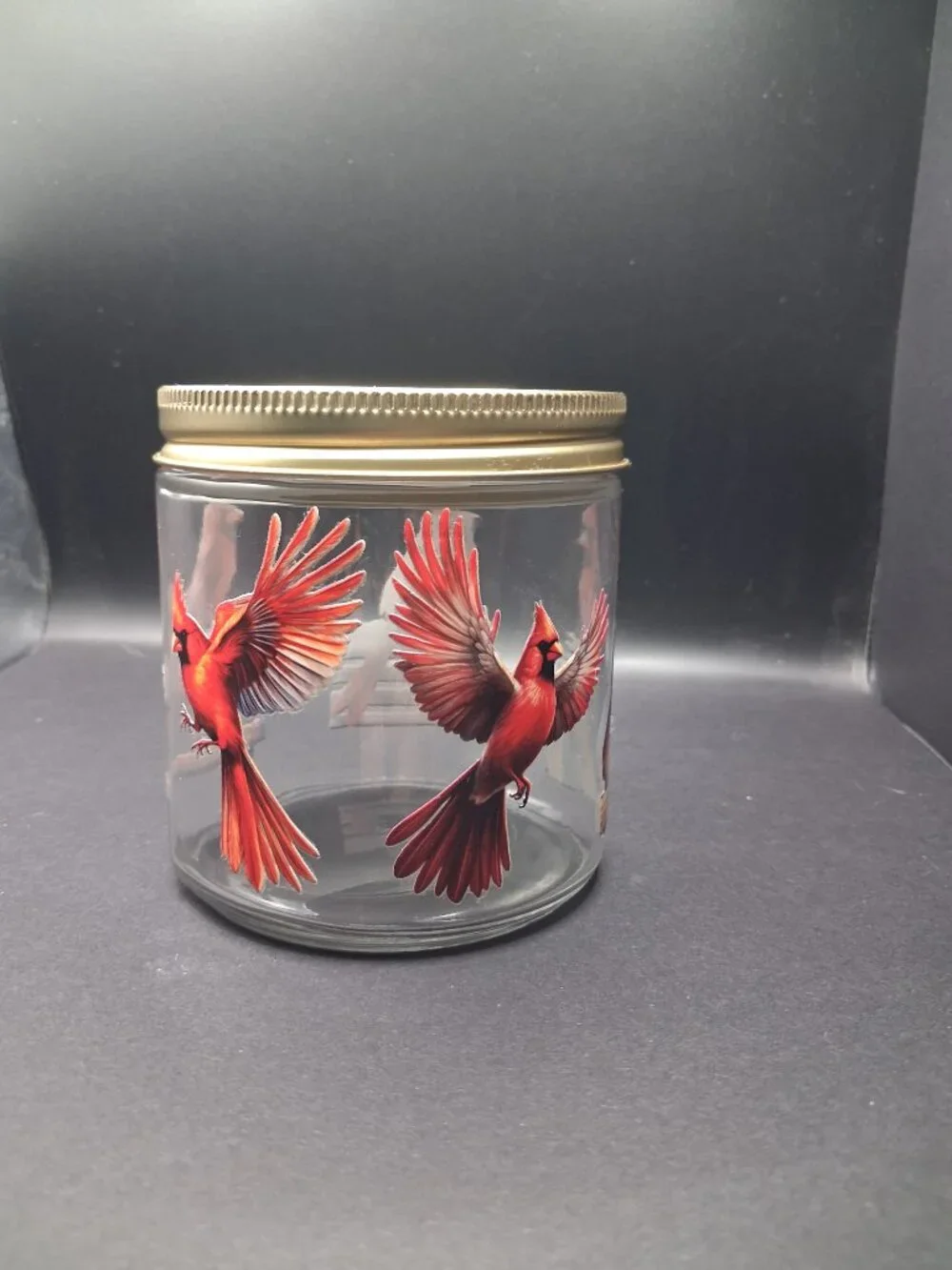 Cardinal Winter Glass Storage Jar 16oz Gold Lid
